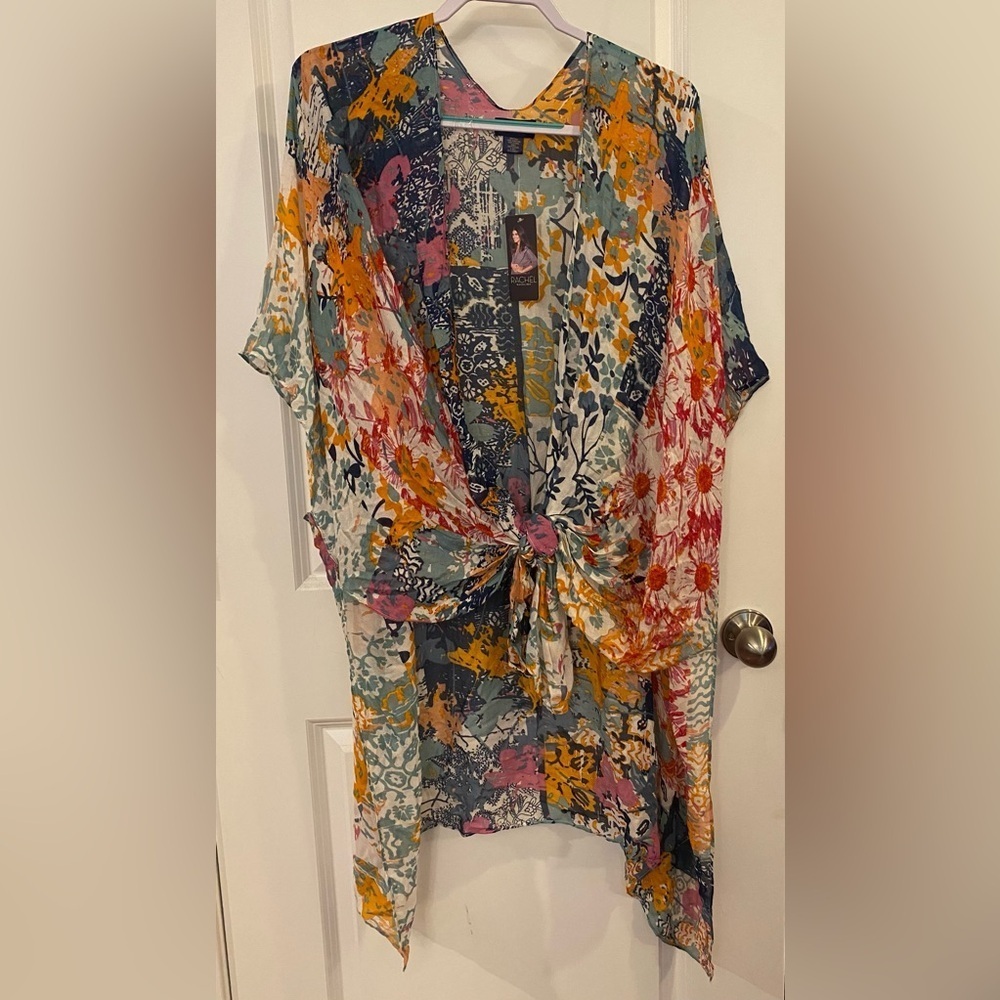Rachel Roy Cover Up Kimono NWT Sz OS Sheer Floral Print Tie Front Or Wear Open